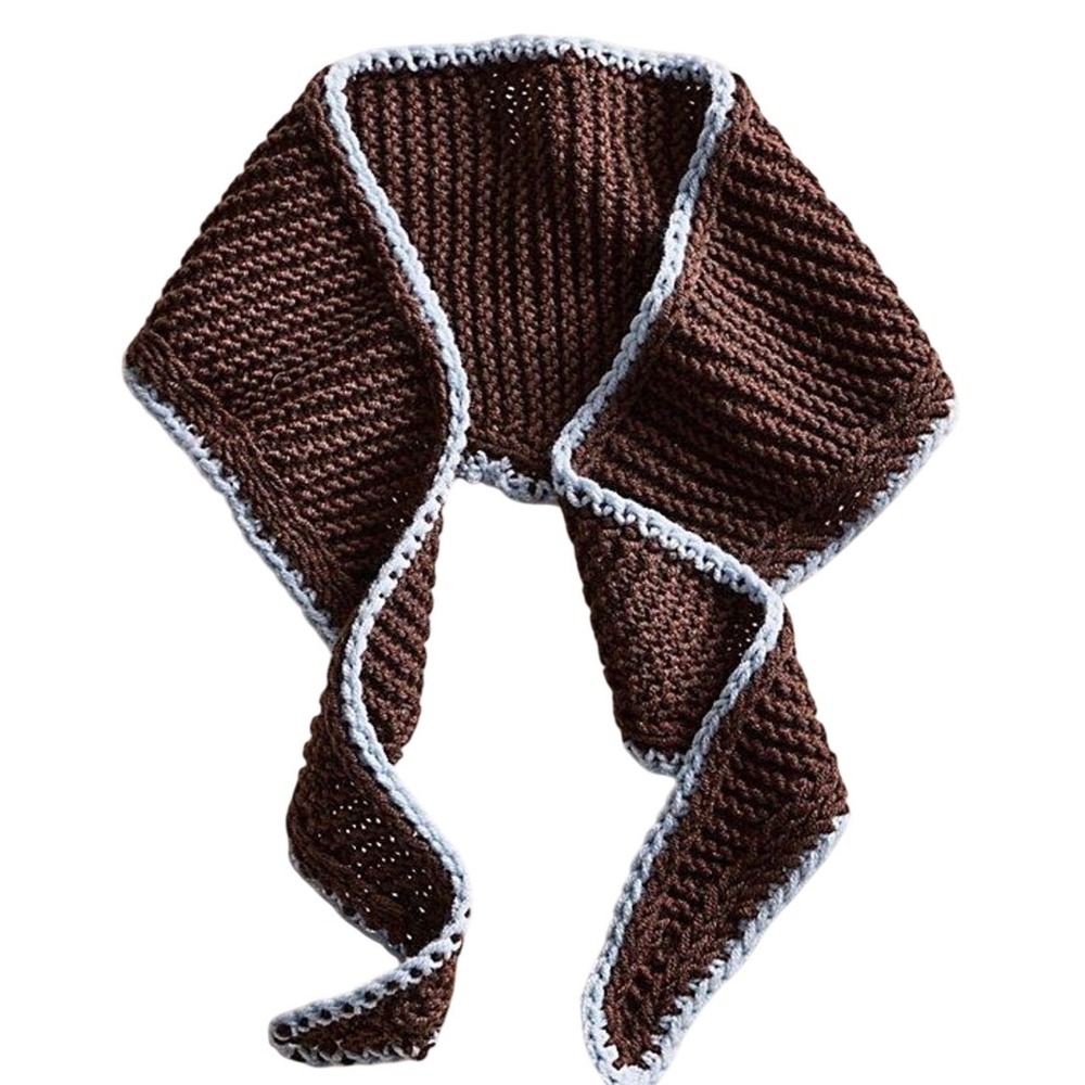 Free People Edith Crochet Brown Bandana Light Blue Trim Neckerchief NWT